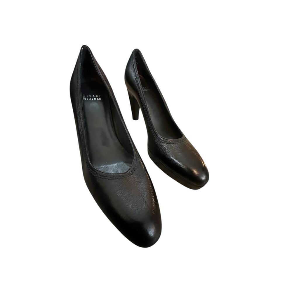 Stuart Weitzman Pumps Heel Leather Block Platform Black Size 7.5